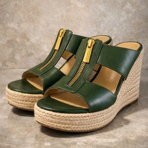 Michael Kors Dark Green Wedges with Gold Accents
